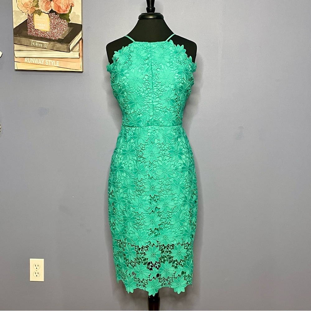 Bisou Bisou Green Floral Lace Midi Dress